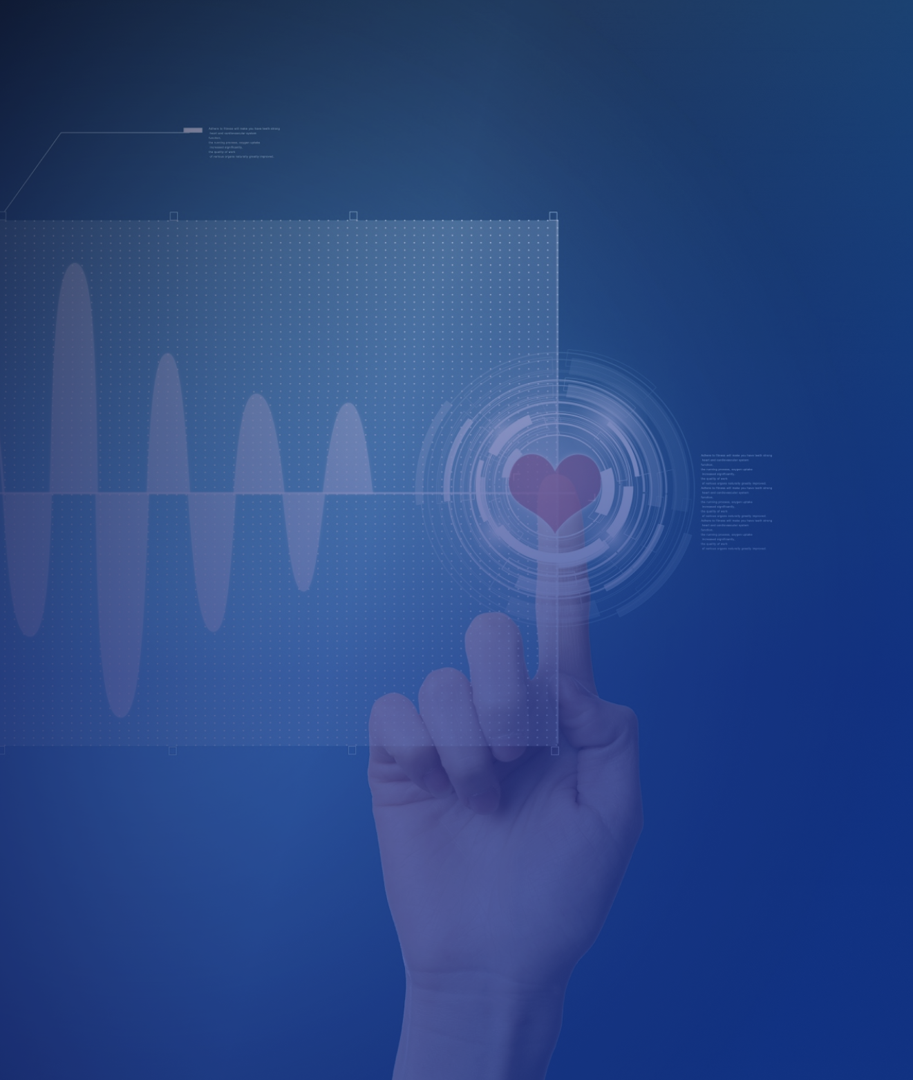 Pointing finger with heart and chart overlaid